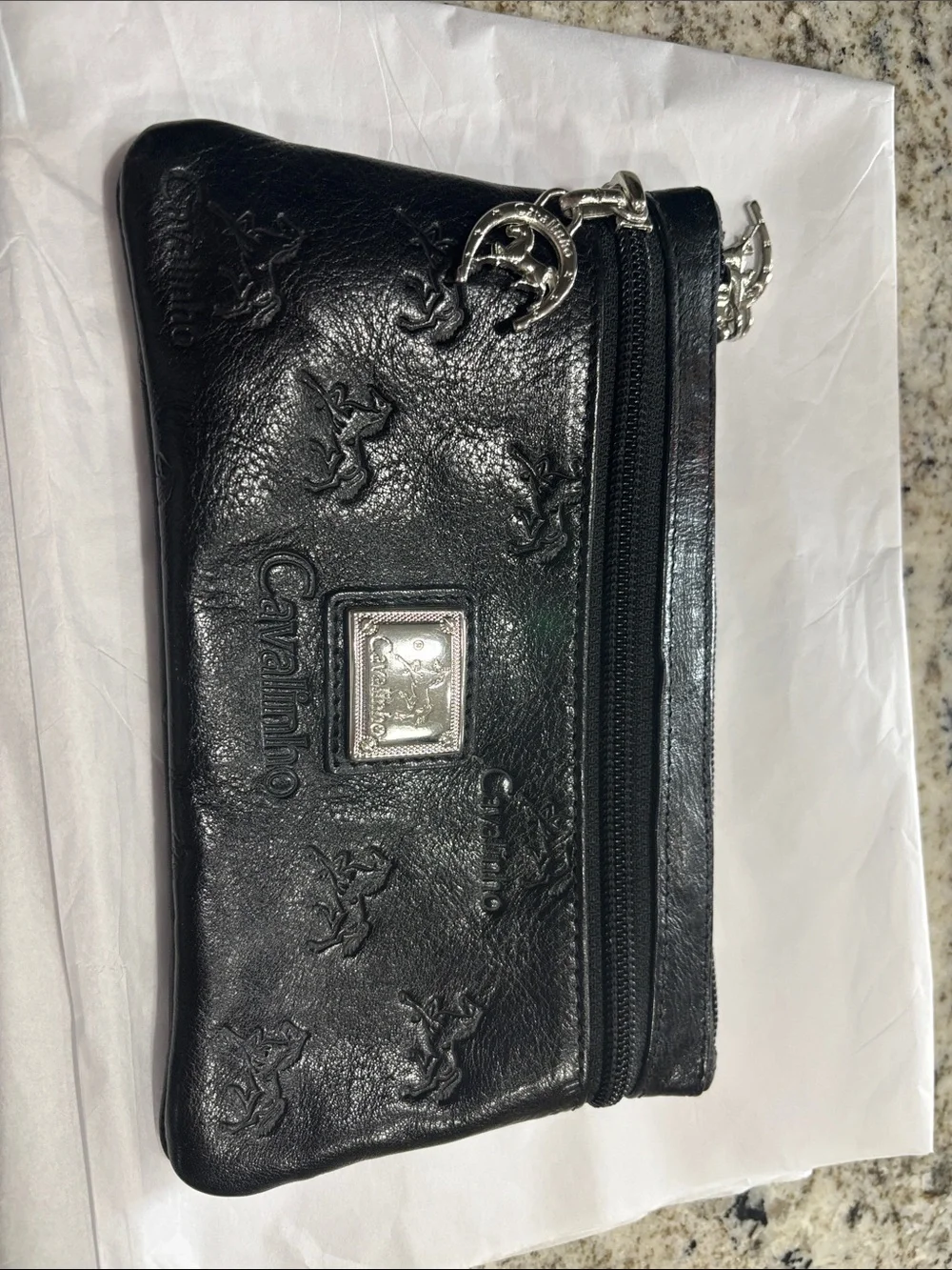 Black Patent Leather Embossed Cosmetic Pouch with Zip NWOT
